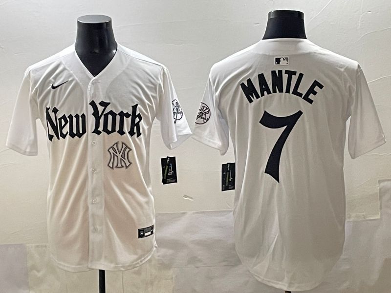 Men 2025 New York Yankees #7 Mantle White Five generations Joint Name Nike MLB Jersey style 9->new york yankees->MLB Jersey